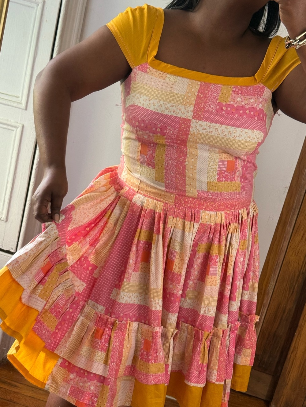 Vintage 1970s Handmade Patchwork Summer Praire Cottagecore Tired Circle Dress